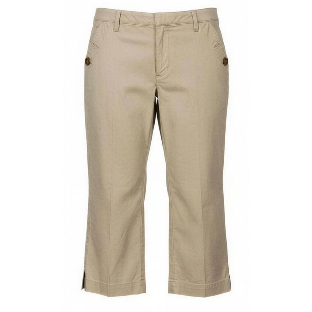 Liz Claiborne Audra Capri Pants Womens 14P Beige Cropped Mid Rise Pockets